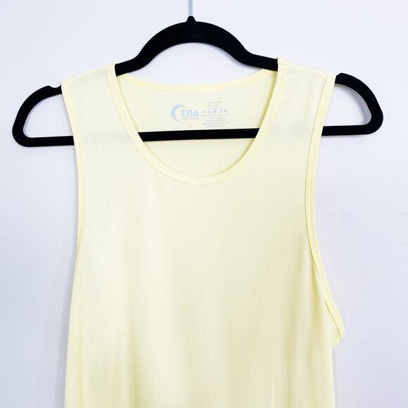 Zyia Active Ribbed Parallel Tank Top Yellow Large L Crew Neck Workout Stretch - Picture 3 of 9